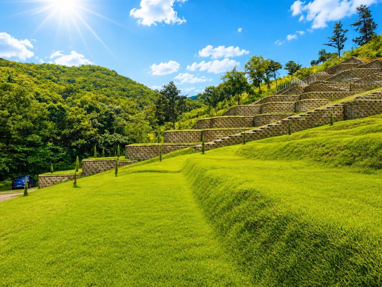 House of Hue grounds — terraced stone retaining walls